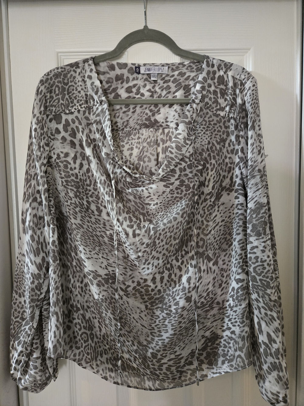 Jennifer Lopez Taupe Leopard Print Draped Blouse